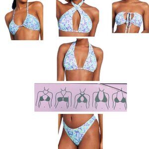110🆕Small Multiway Bikini Top Low Rise Cheeky Ultra High Leg Bottom Tie-Dye NWT